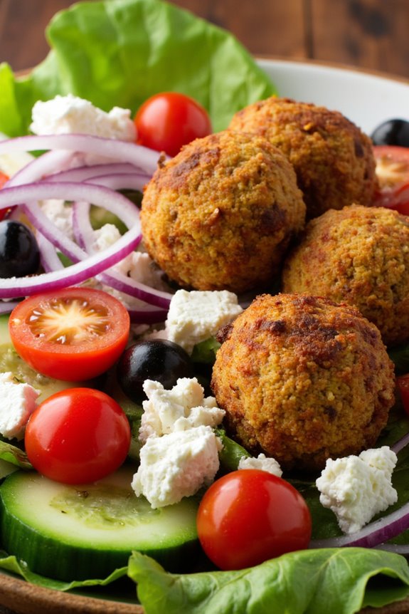 baked falafel with greek salad