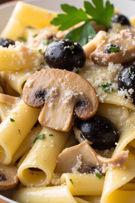 creamy mushroom olive pasta