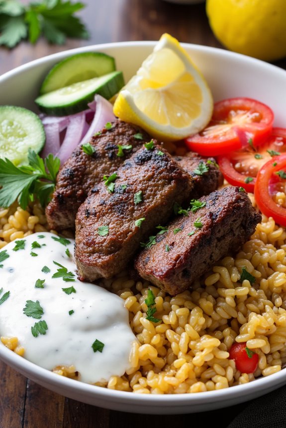 delicious greek lamb rice bowl