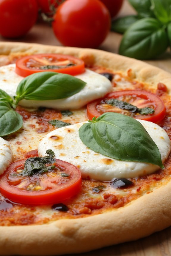 fresh vibrant tomato basil pizza