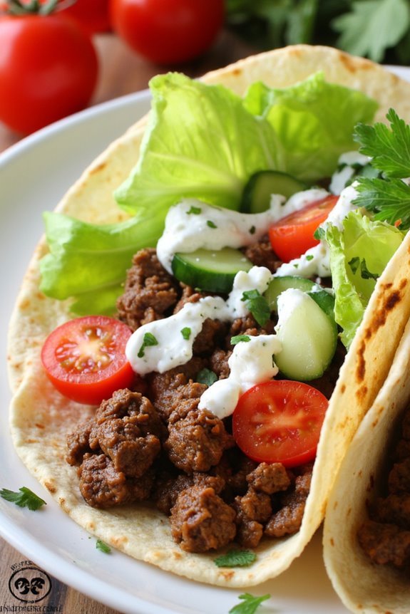 greek inspired beef tacos