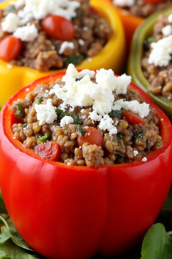 greek inspired hearty stuffed peppers