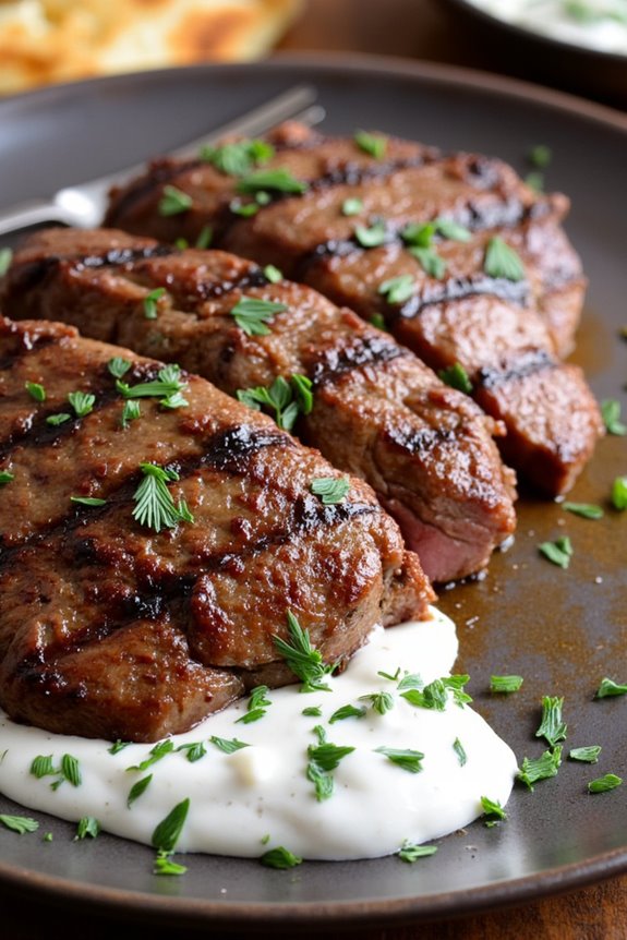 grilled steak with tzatziki