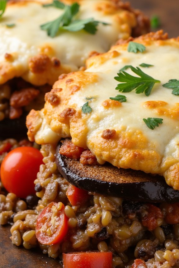 hearty lentil eggplant bake