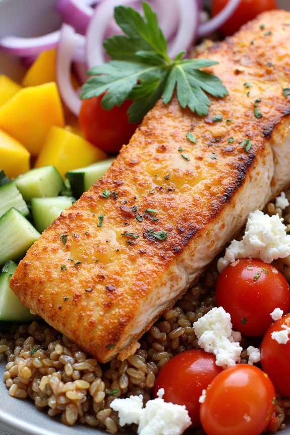mediterranean salmon quinoa bowl