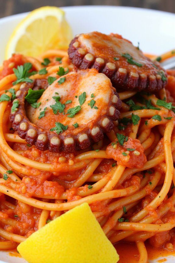 octopus pasta with tomato sauce