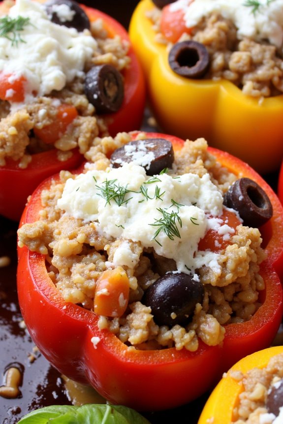 spicy greek sausage stuffed peppers
