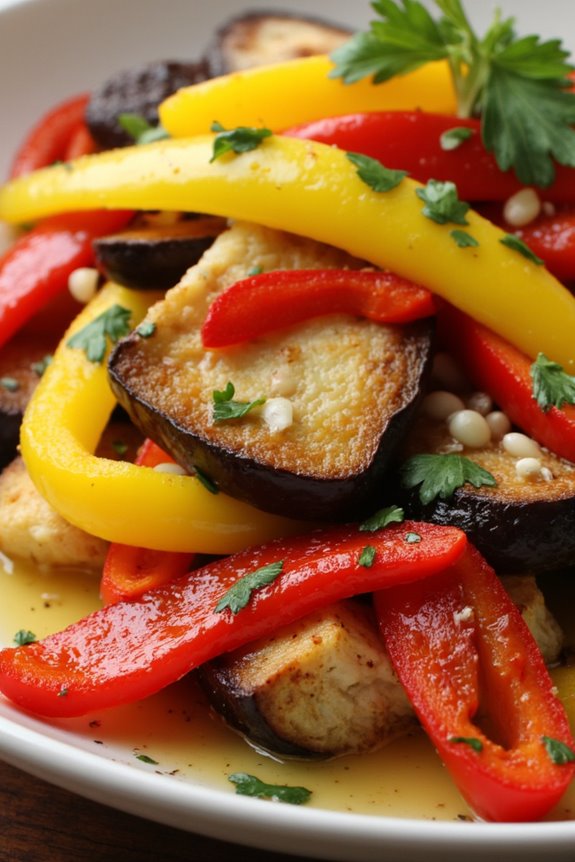 vibrant eggplant bell pepper stir fry