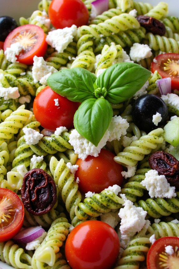 vibrant greek pesto pasta salad